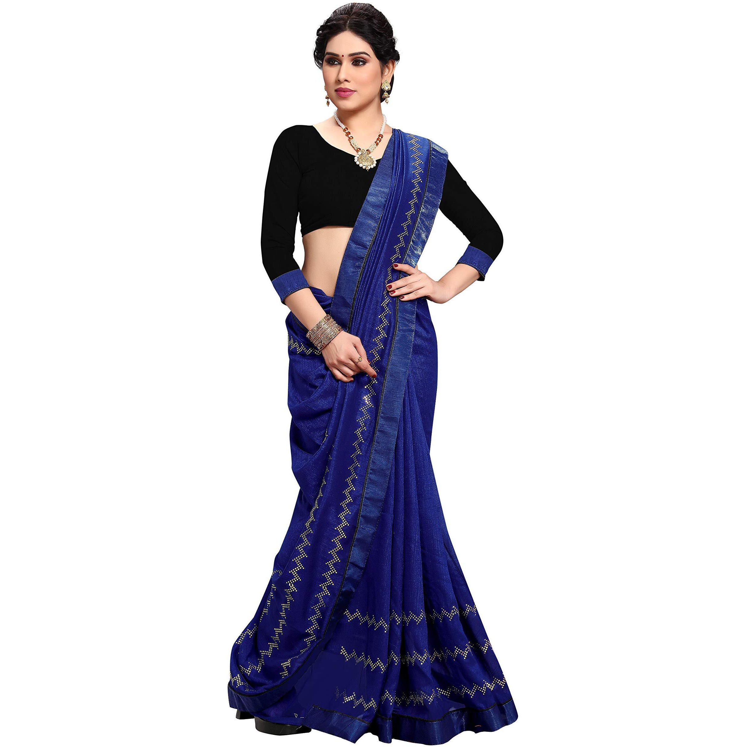 Sidhidata Womens Silk Saree with Blouse, Navy Blue, Free Size (Avengers Blue)