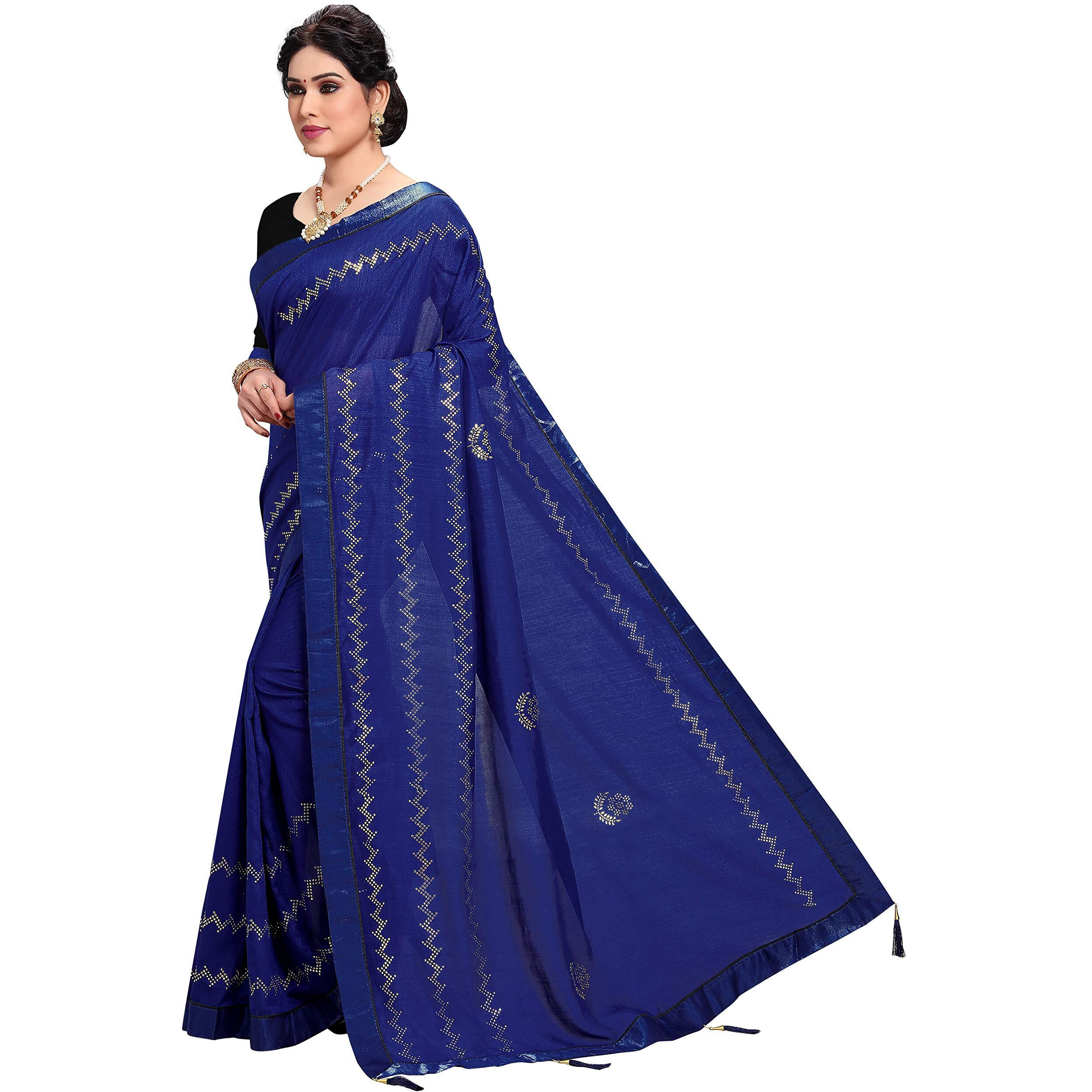 Sidhidata Womens Silk Saree with Blouse, Navy Blue, Free Size (Avengers Blue)