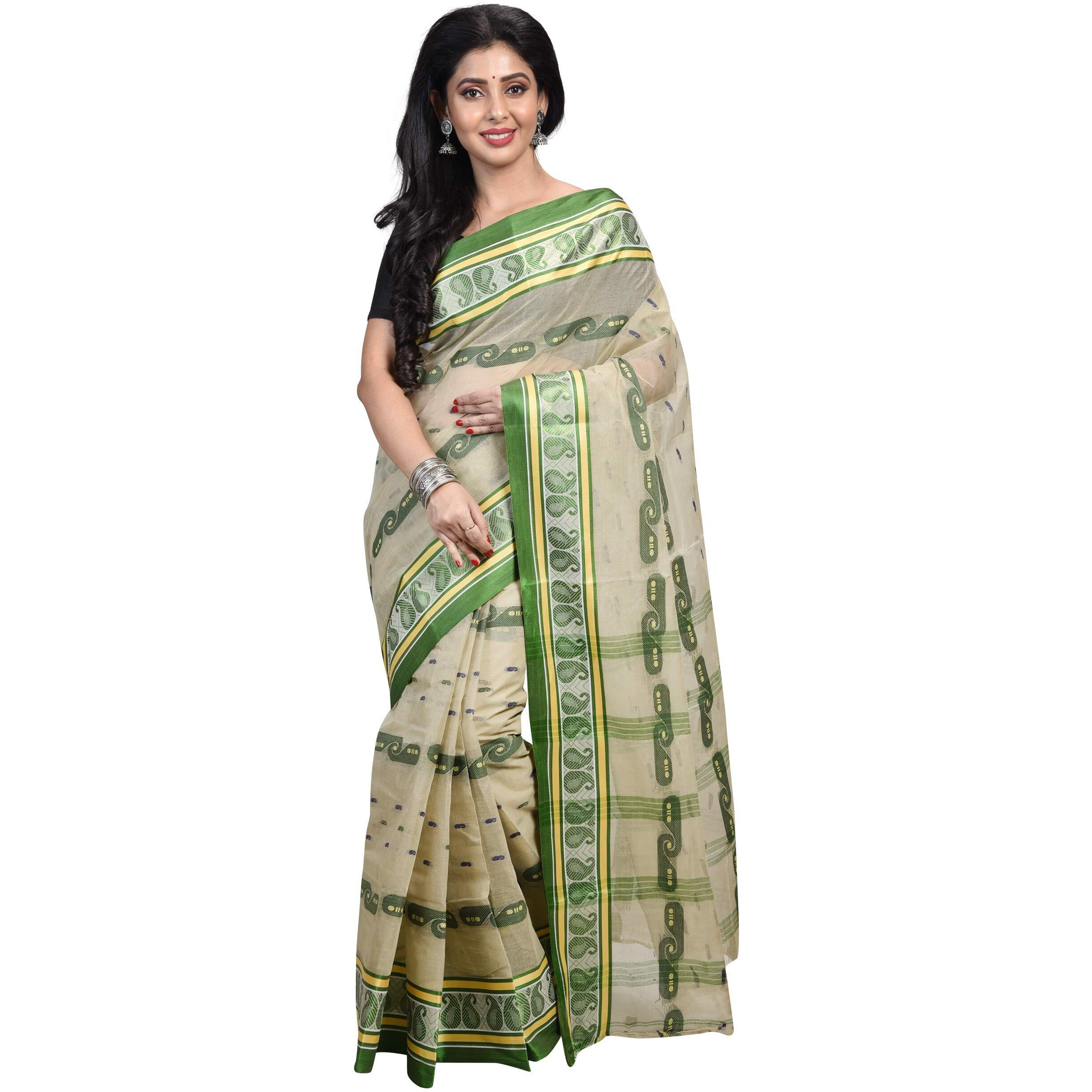 Raj Sarees Womens Woven Cotton Saree (331-04_Beige)