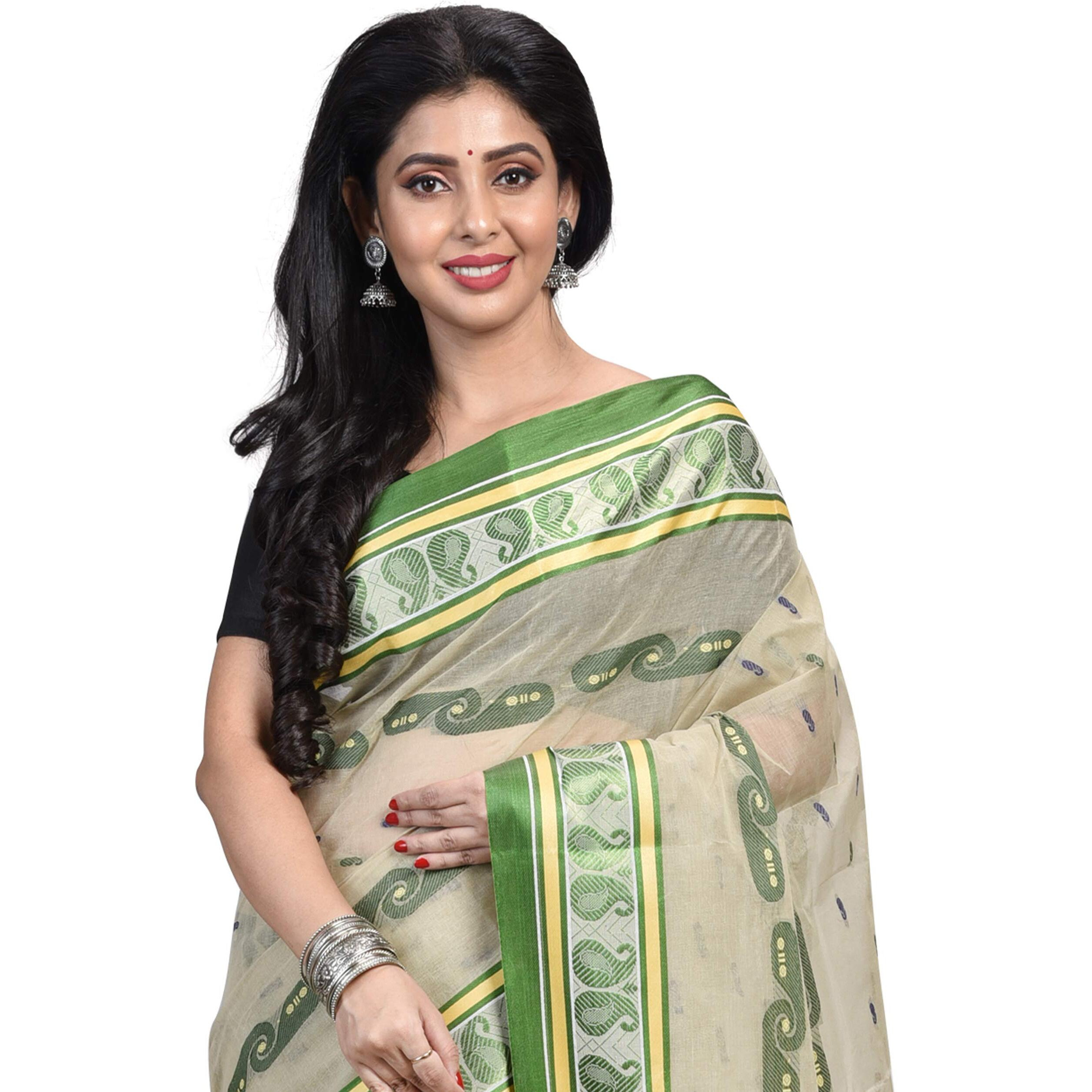 Raj Sarees Womens Woven Cotton Saree (331-04_Beige)