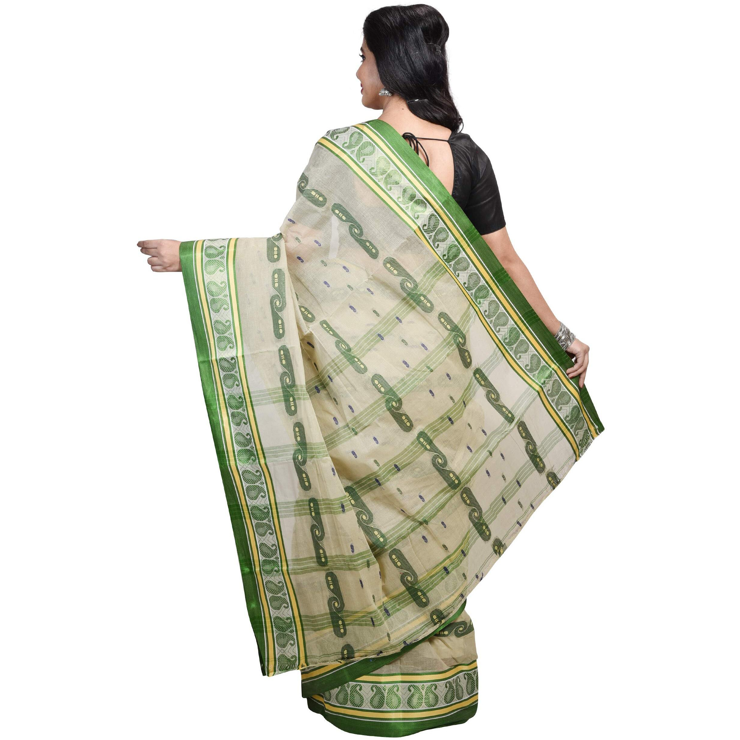 Raj Sarees Womens Woven Cotton Saree (331-04_Beige)