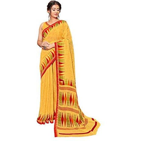 RIWAAYAT TRENDS Womens Woven Catonic Pure Linen Slub Bordered Saree with Blouse Piece (Mango Yellow)