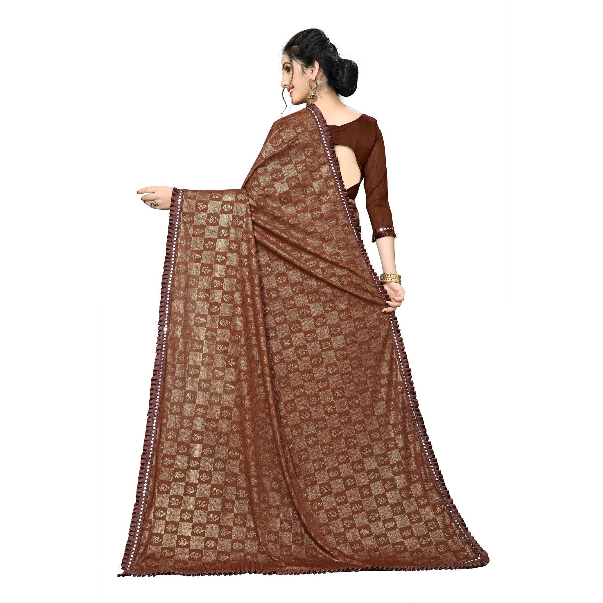 FAB DADU Womens Imported Silk Fancy Saree With Blouse Piece (SR-10136-Brown)