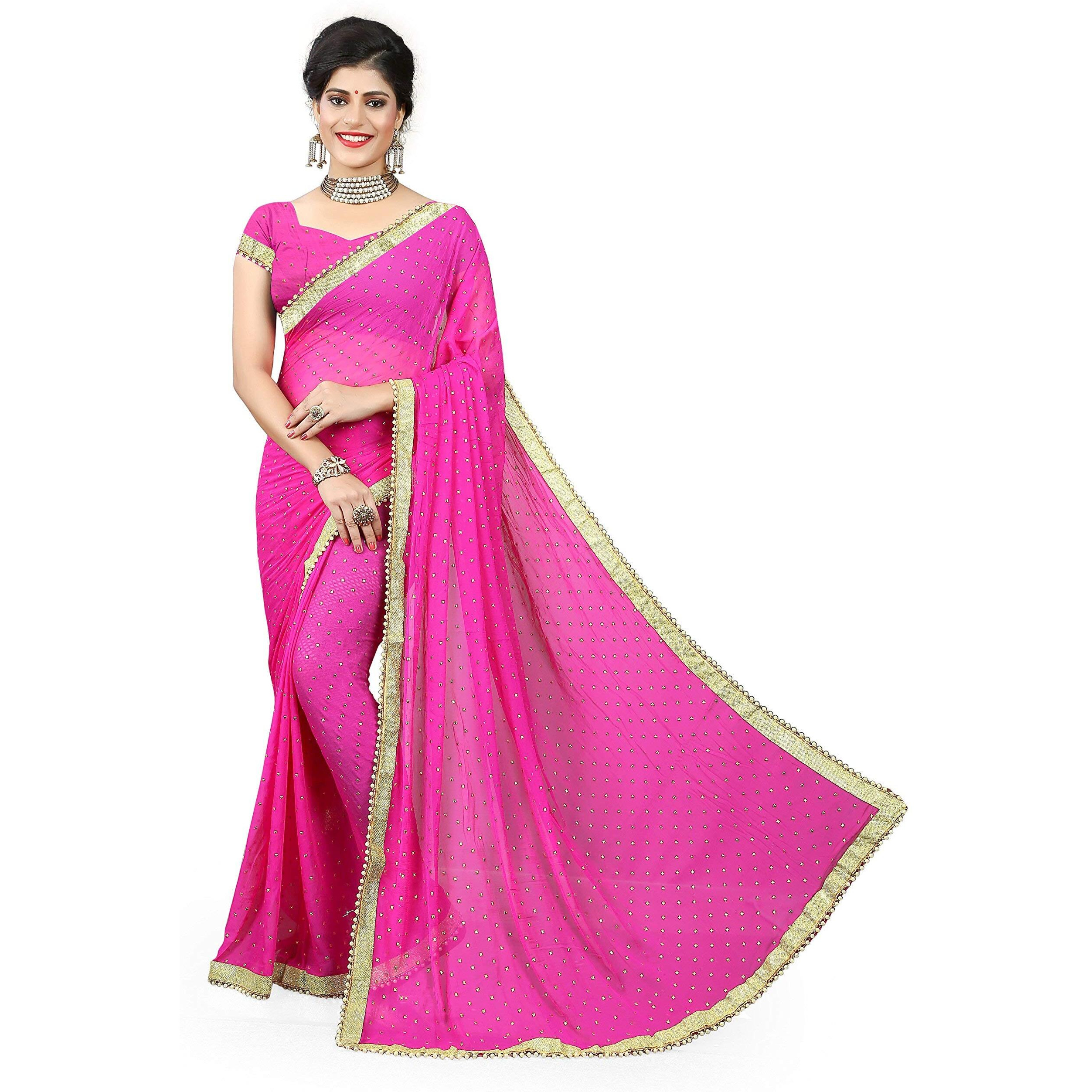 Gaurangi Creation Womens Chiffon Saree With Unstitched Blouse (SHV1003_Pink)
