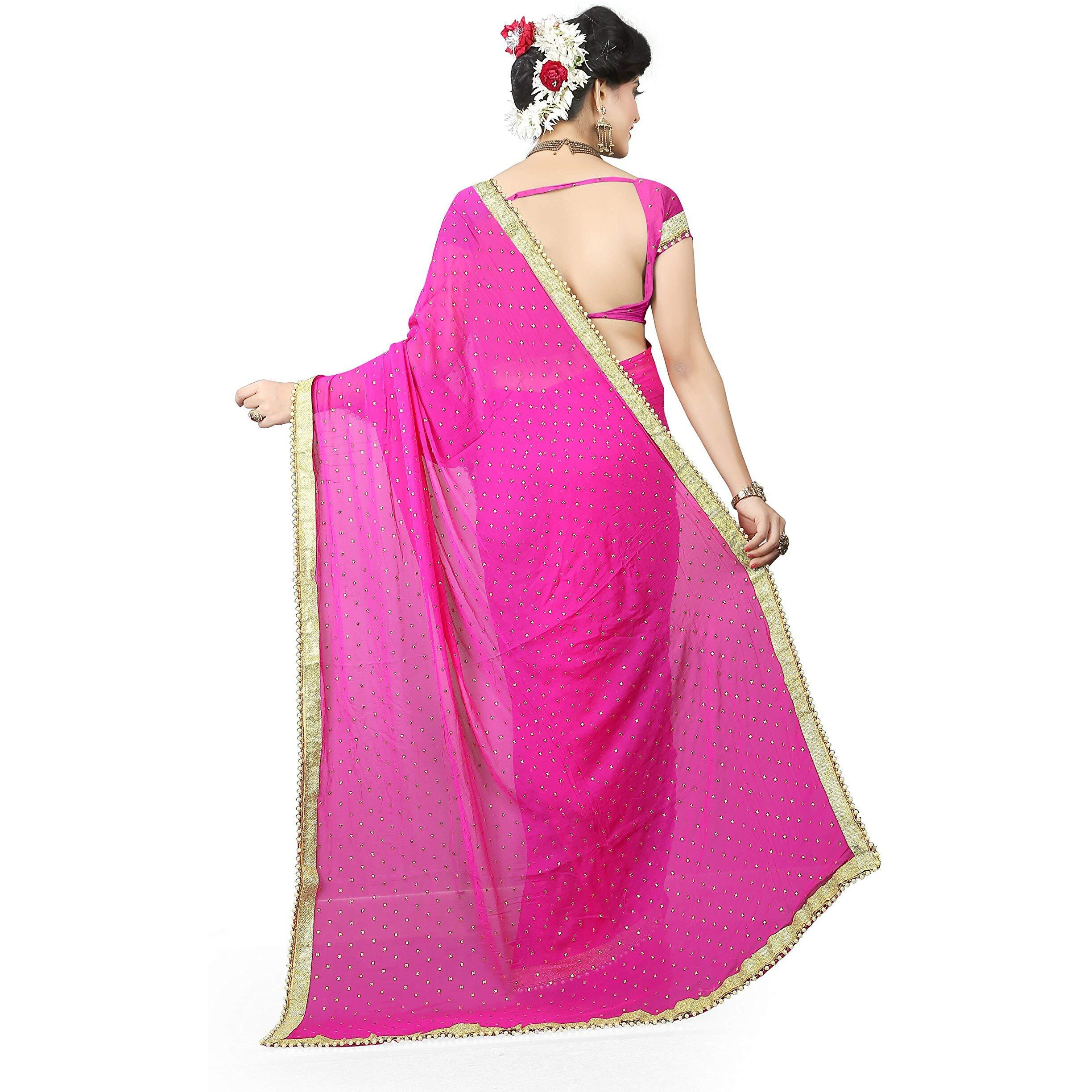 Gaurangi Creation Womens Chiffon Saree With Unstitched Blouse (SHV1003_Pink)
