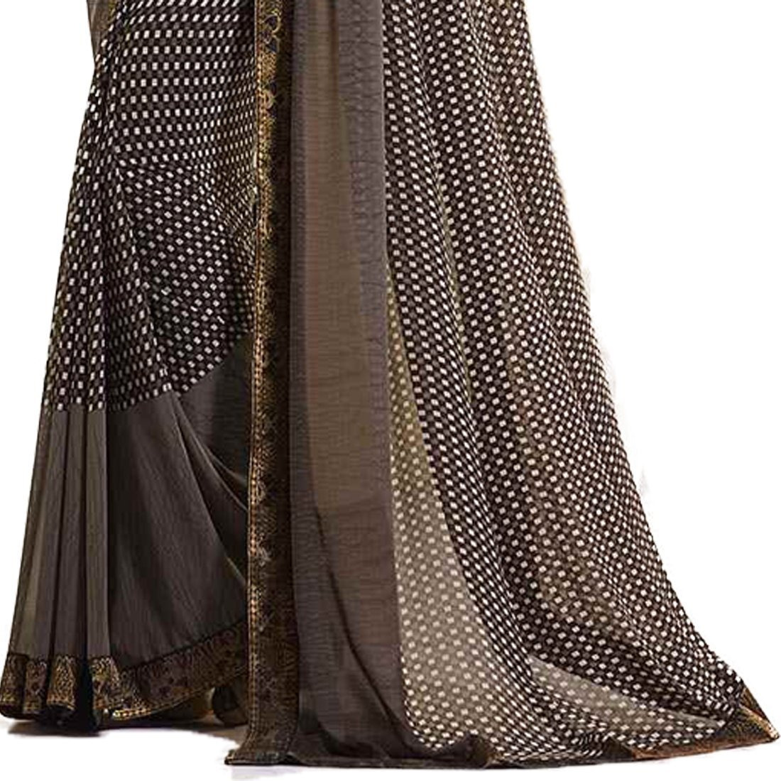 RAJESHWAR FASHION WITH RF Womens Checks Printed Georgette Sarees For Women With Jacquard Lace Border & Blouse(A16 BROWN NEW_Multicolored_Free Size 6.30 Mtr)
