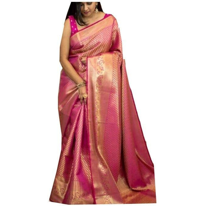 SGF11 Womens Kanjivaram Soft Silk Saree With Blouse Piece (Pink)