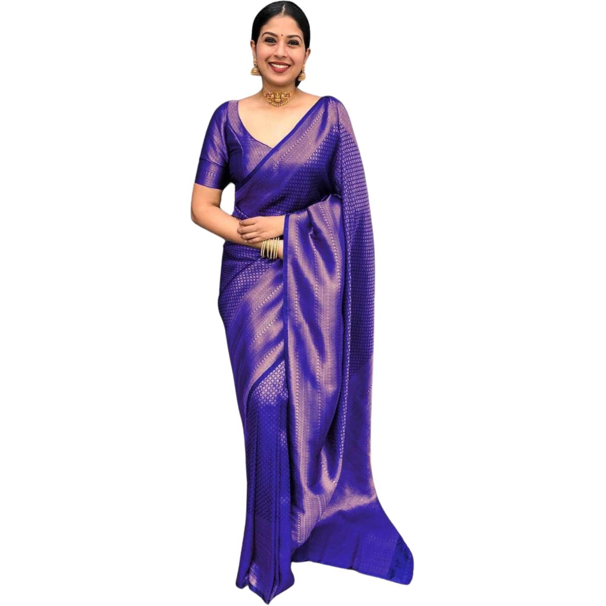 SGF11 Womens Kanjivaram Soft Silk Saree With Blouse Piece (Royal Blue)