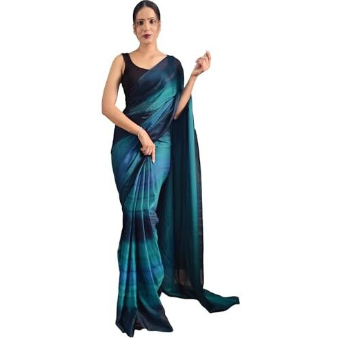 SIRIL Womens Georgette Printed Ready To Wear Saree With Unstitched Blouse Piece (3374S362_Turquoise)