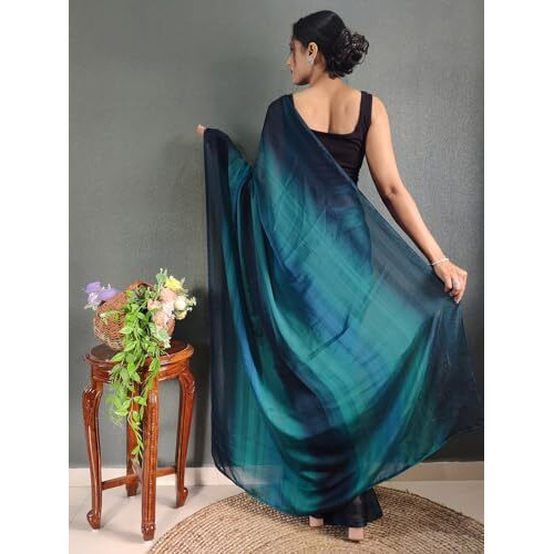 SIRIL Womens Georgette Printed Ready To Wear Saree With Unstitched Blouse Piece (3374S362_Turquoise)
