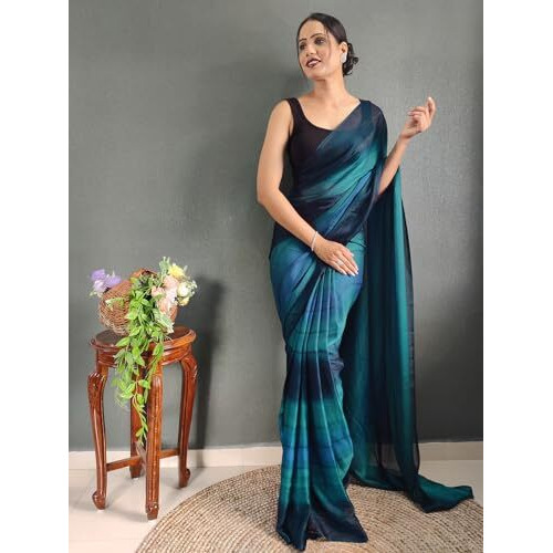SIRIL Womens Georgette Printed Ready To Wear Saree With Unstitched Blouse Piece (3374S362_Turquoise)