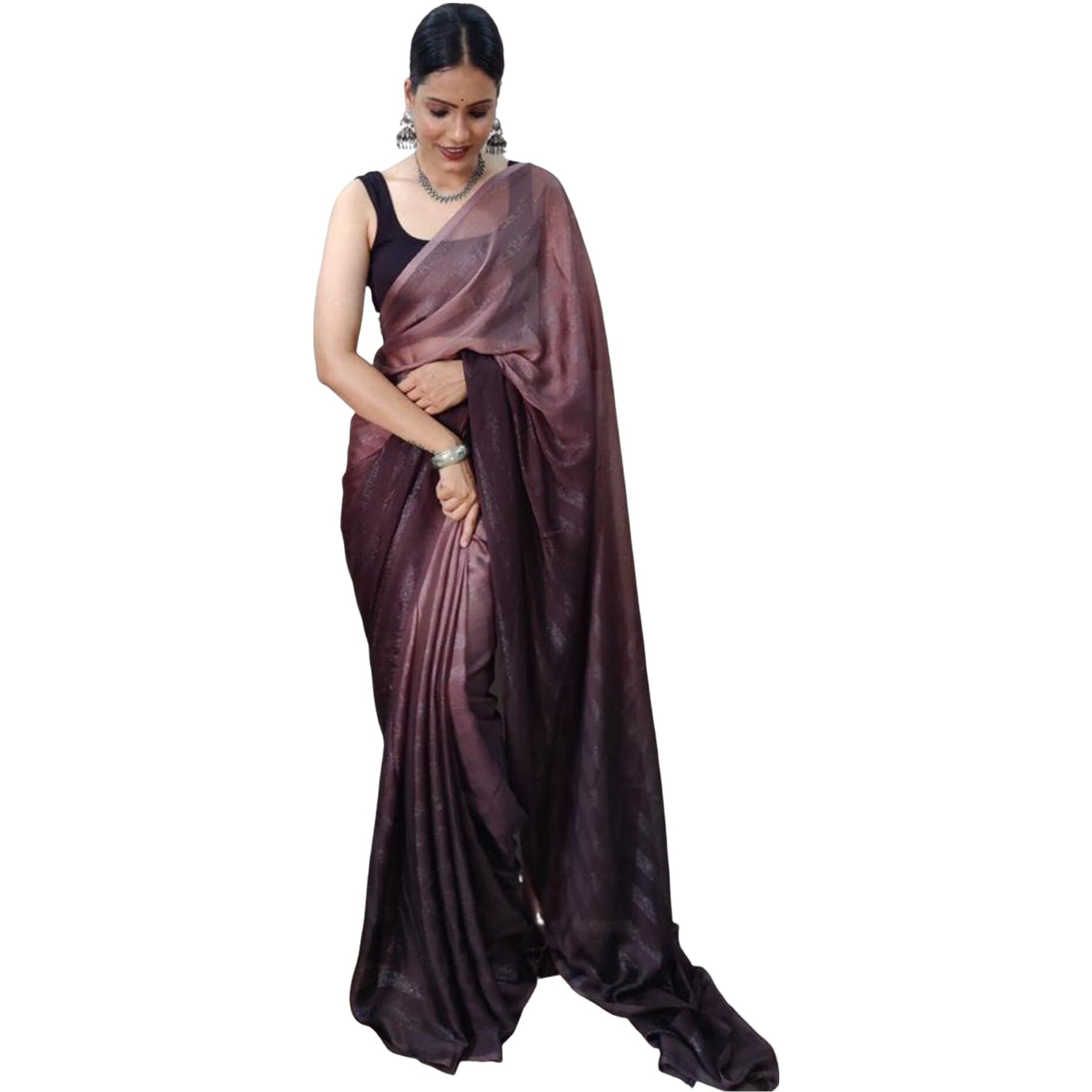SIRIL Womens Georgette Ready To Wear Saree With Unstitched Blouse Piece (3375S378_Brown)