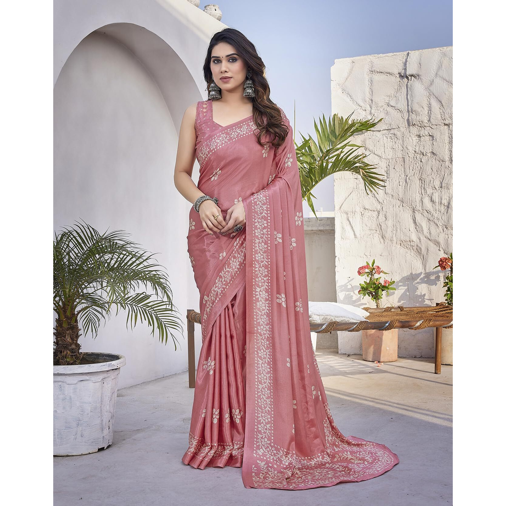 Yashika Womens Elegant Chiffon Saree with Blouse Material - Embrace Trendy Style and Timeless Elegance in this Exquisite Attire (AZ-YS-P1-UTISHA PEACH)