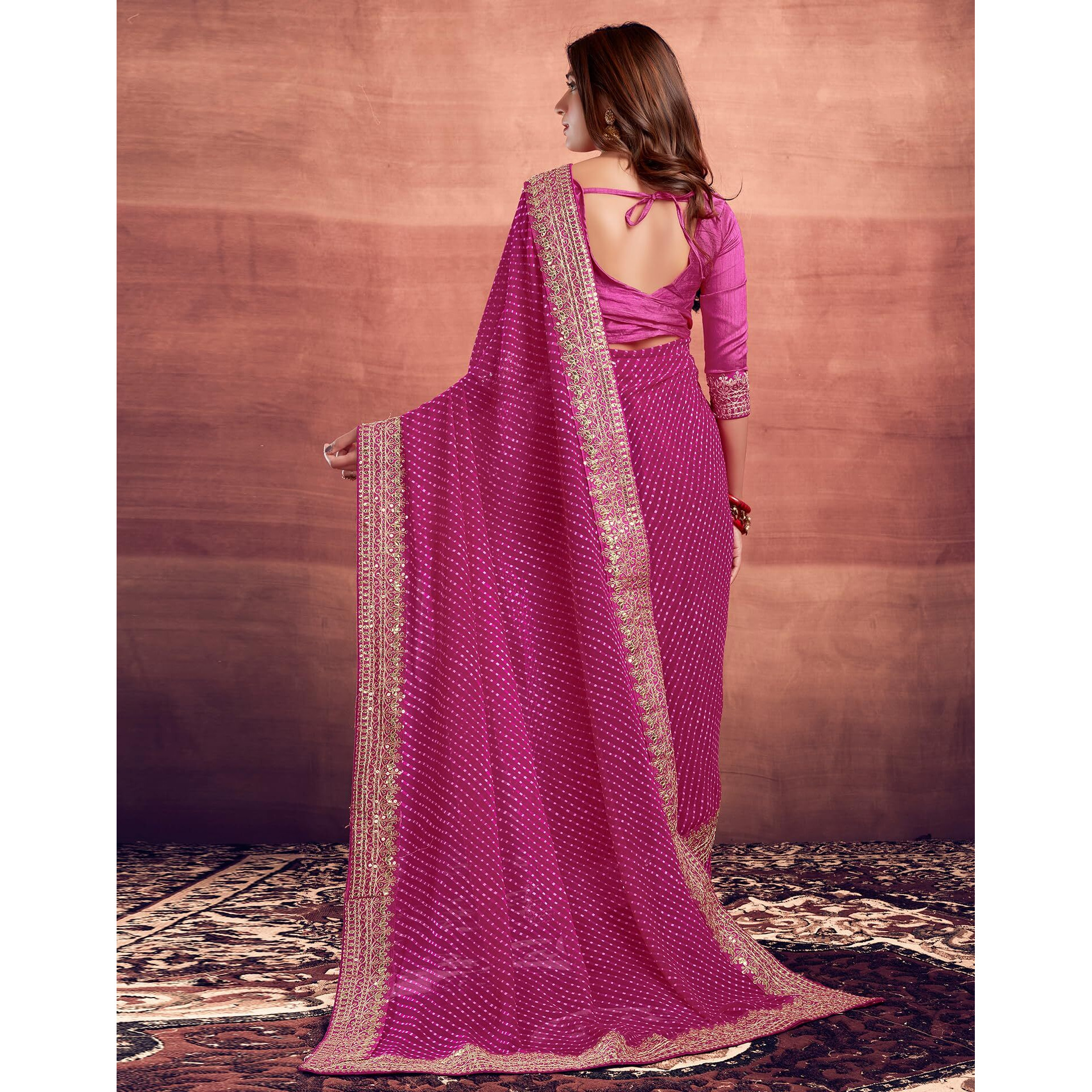 SIRIL Womens Georgette Printed Embroidery Saree With Unstitched Blouse Piece (3463S231A_Pink)