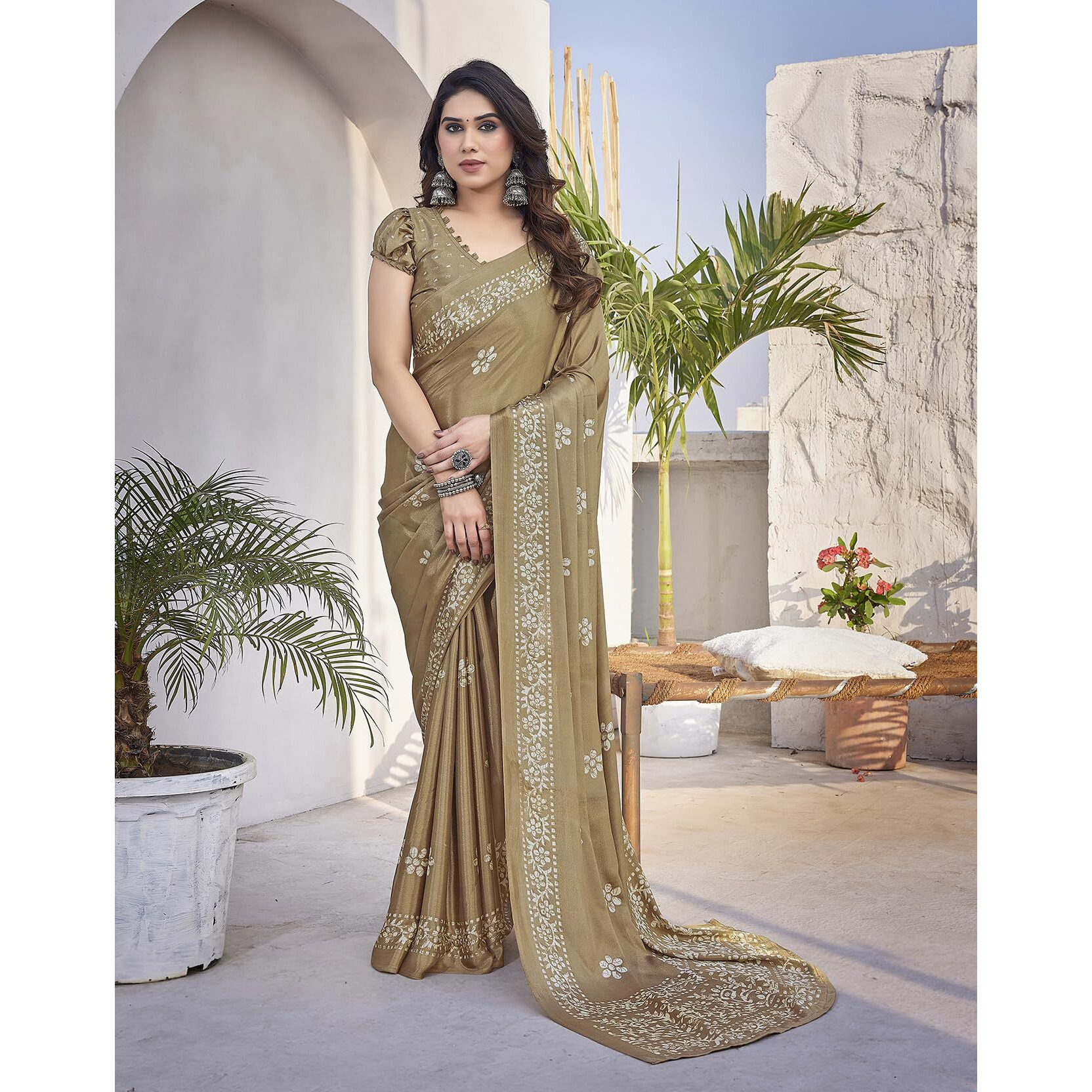 Yashika Womens Elegant Chiffon Saree with Blouse Material - Embrace Trendy Style and Timeless Elegance in this Exquisite Attire (AZ-YS-P1-UTISHA MUSTARD)