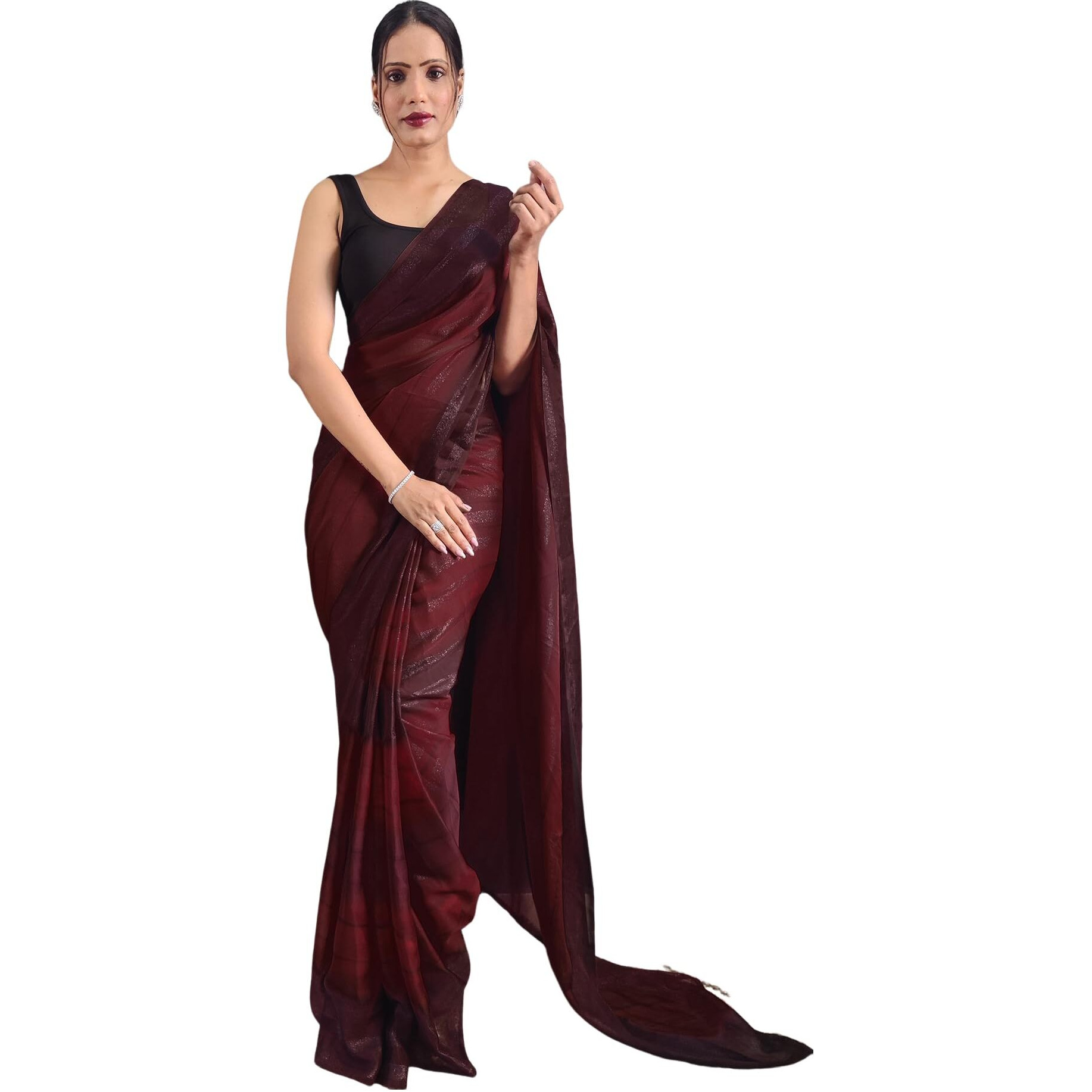 SIRIL Womens Georgette Printed Ready To Wear Saree With Unstitched Blouse Piece (3374S366_Maroon)