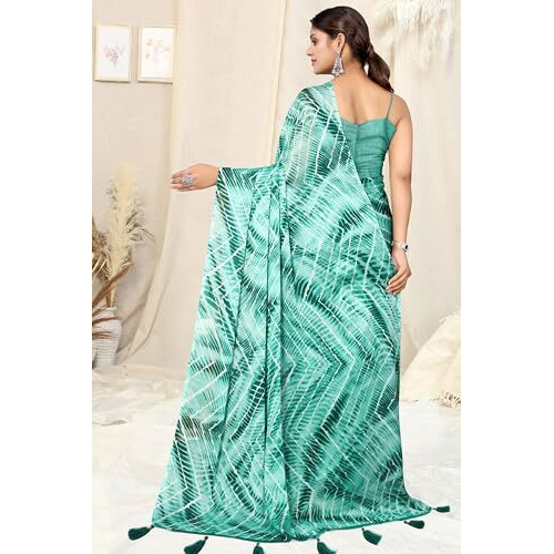 MIRCHI FASHION Womens Chiffon Shibori Printed Saree with Blouse Piece (39813-Teal)
