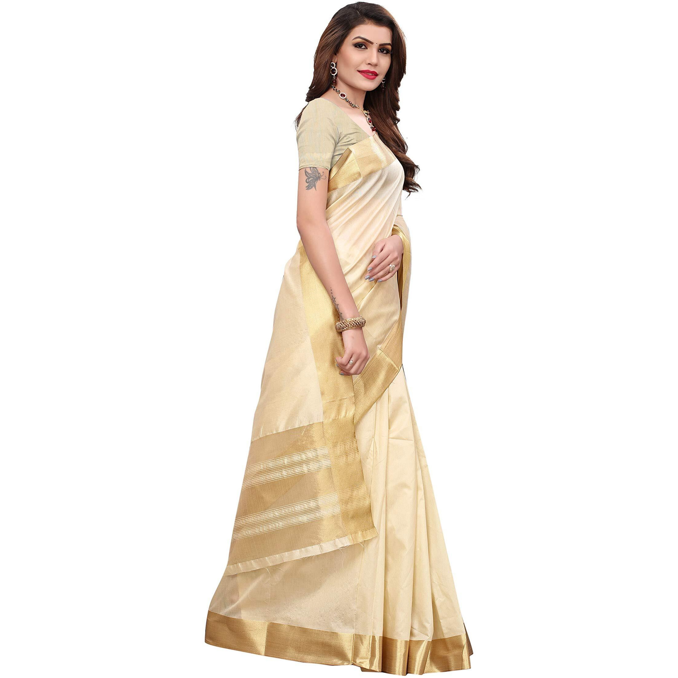 Yashika Womens Cottton Silk Sarees With Blouse Piece (Off White_Free_Size) Sdpl-Kerala Cotton