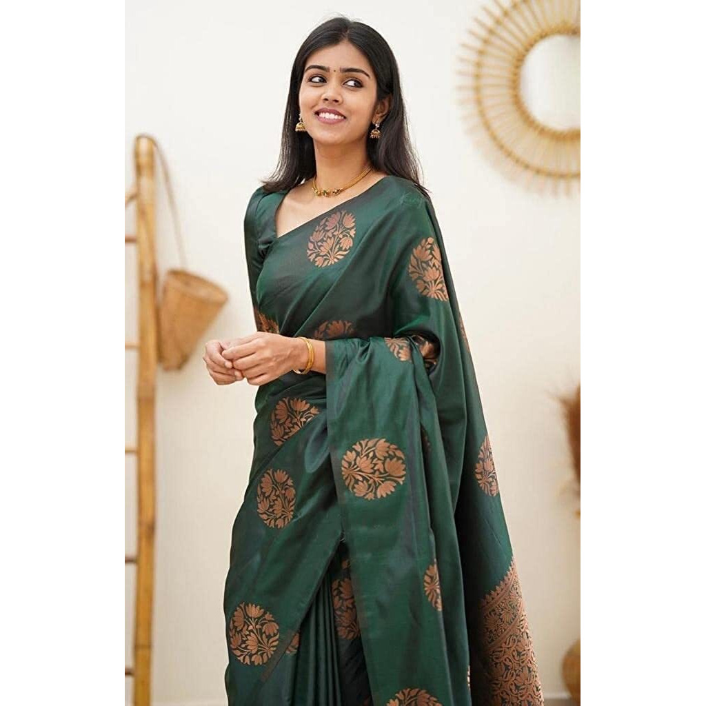 Yashika Womens Banarasi Cotton Silk Jacquard saree (MUDRA GREEN