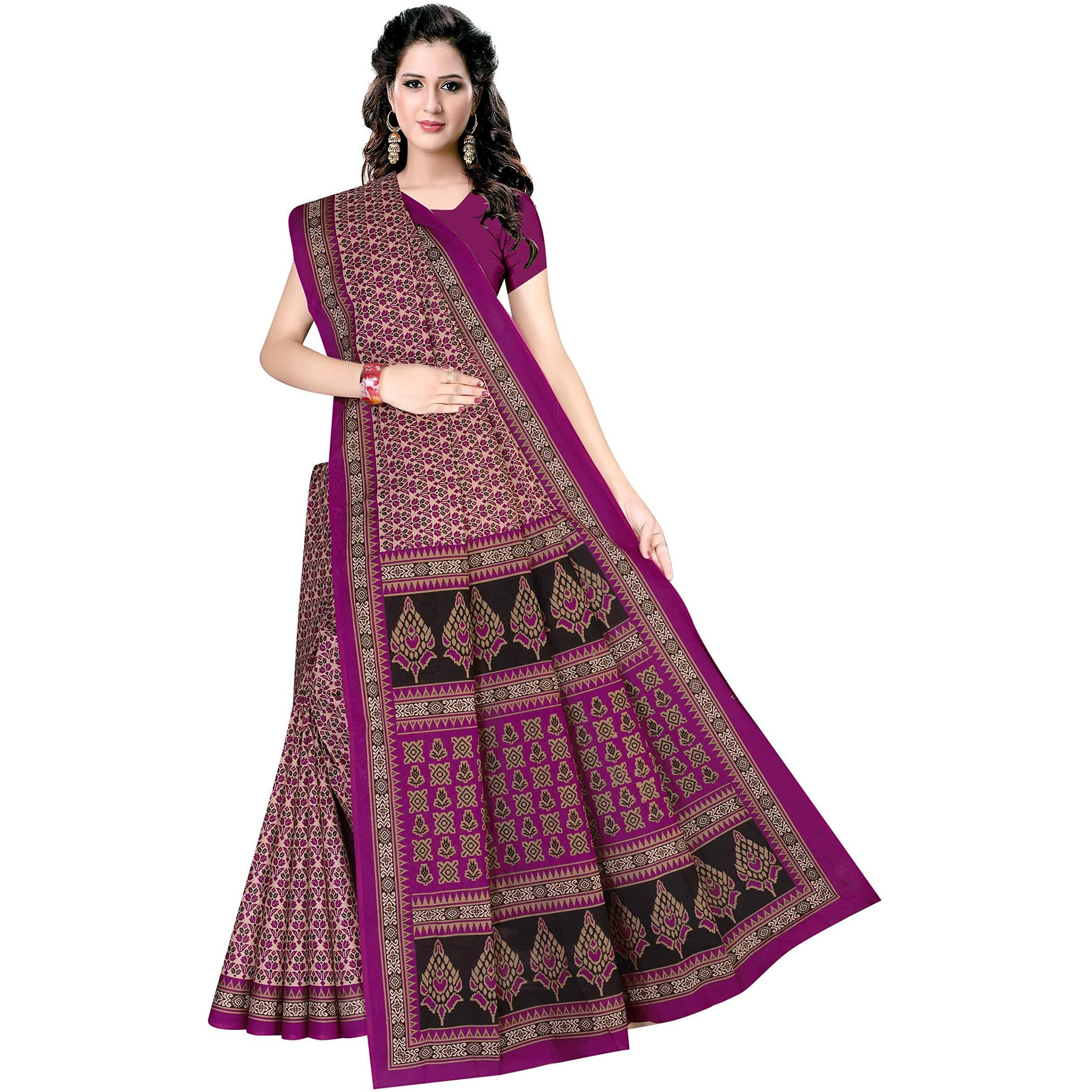 TAMAIRA FASHION Womens Plain Cotton Saree (802_Dark Magenta)