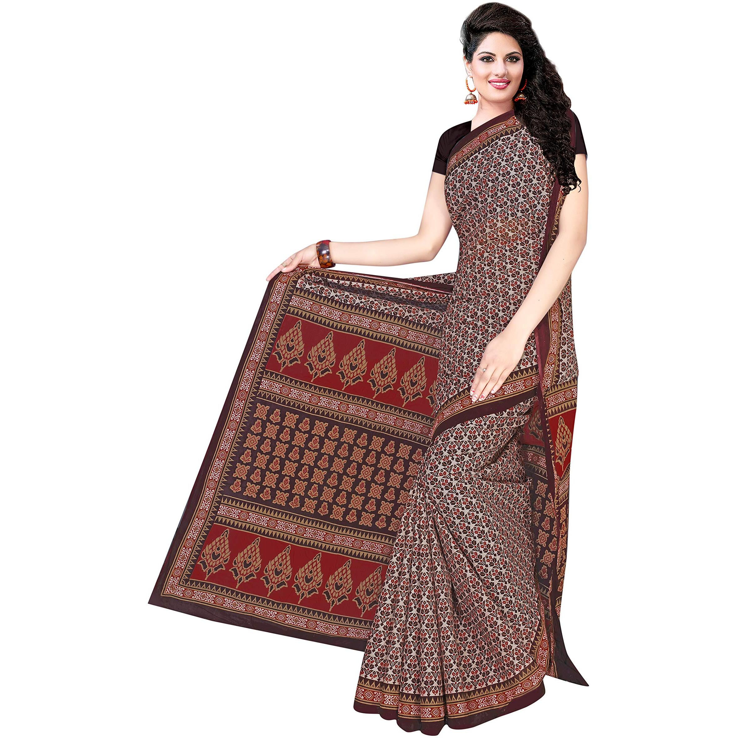 TAMAIRA FASHION Womens Plain Weave Cotton Saree Without Blouse Piece (802_Dark Chocolate)