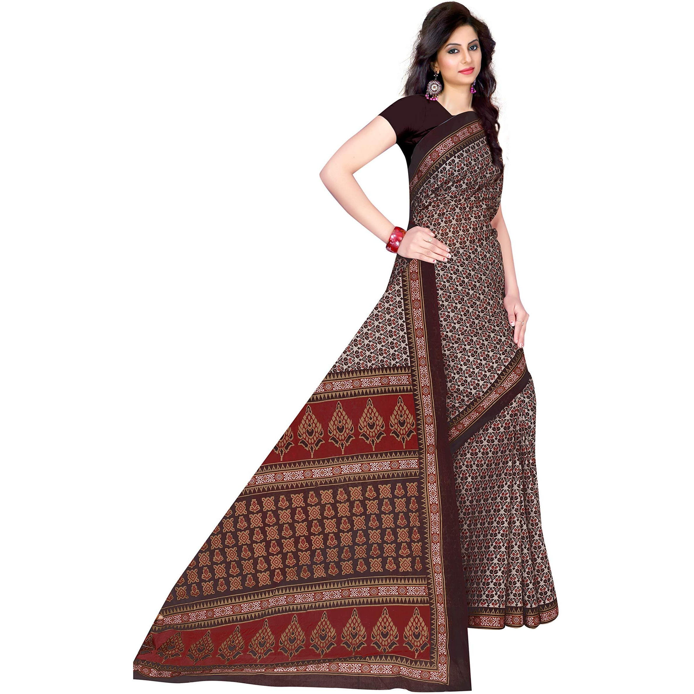 TAMAIRA FASHION Womens Plain Weave Cotton Saree Without Blouse Piece (802_Dark Chocolate)