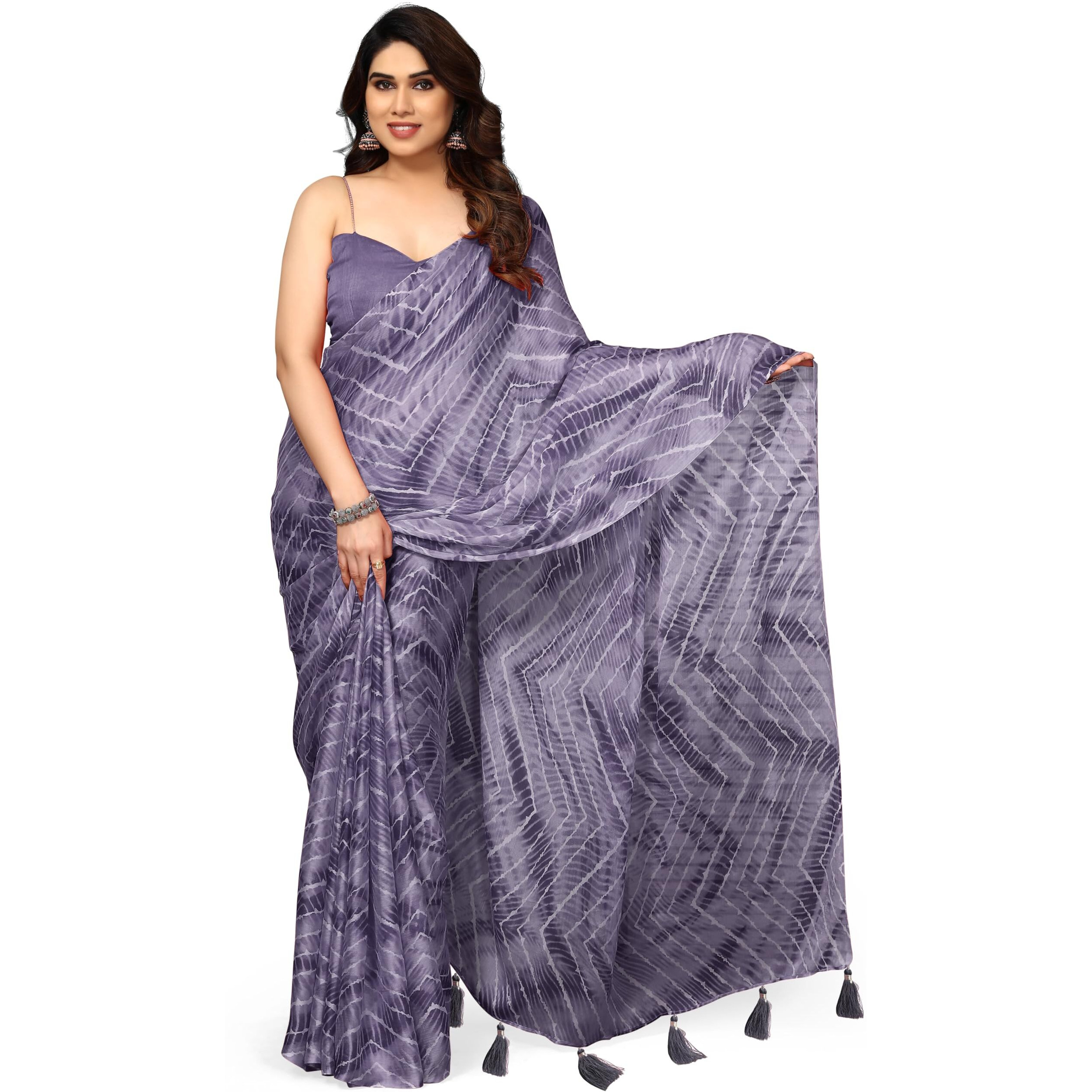 MIRCHI FASHION Womens Chiffon Shibori Printed Saree with Blouse Piece (39814-Purple)