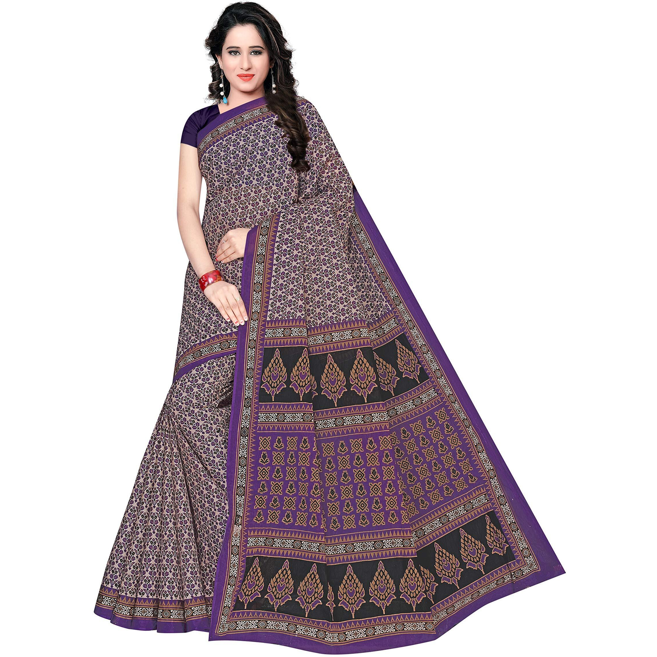 TAMAIRA FASHION Womens Cotton Saree Without Blouse Piece (802_Purple)