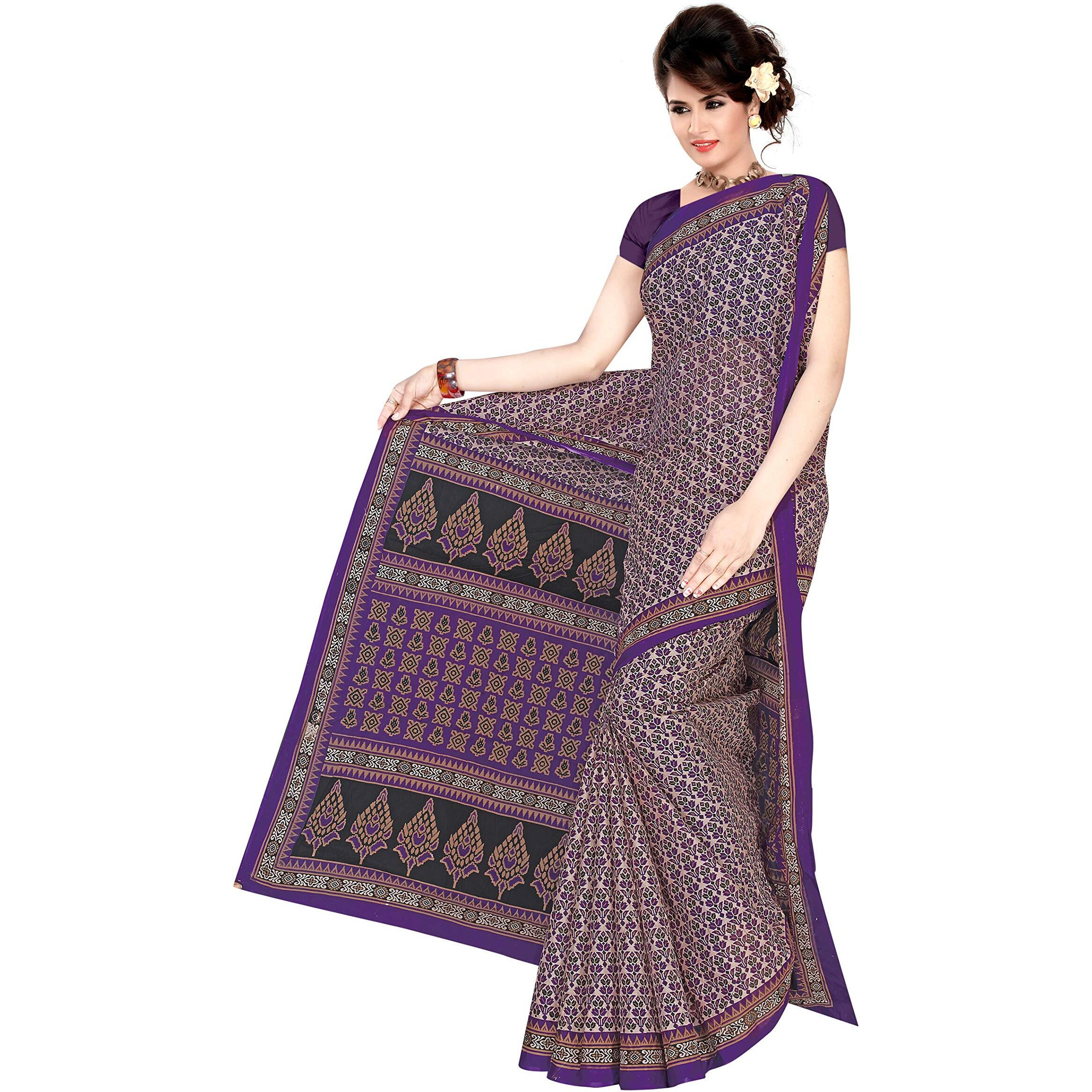 TAMAIRA FASHION Womens Cotton Saree Without Blouse Piece (802_Purple)