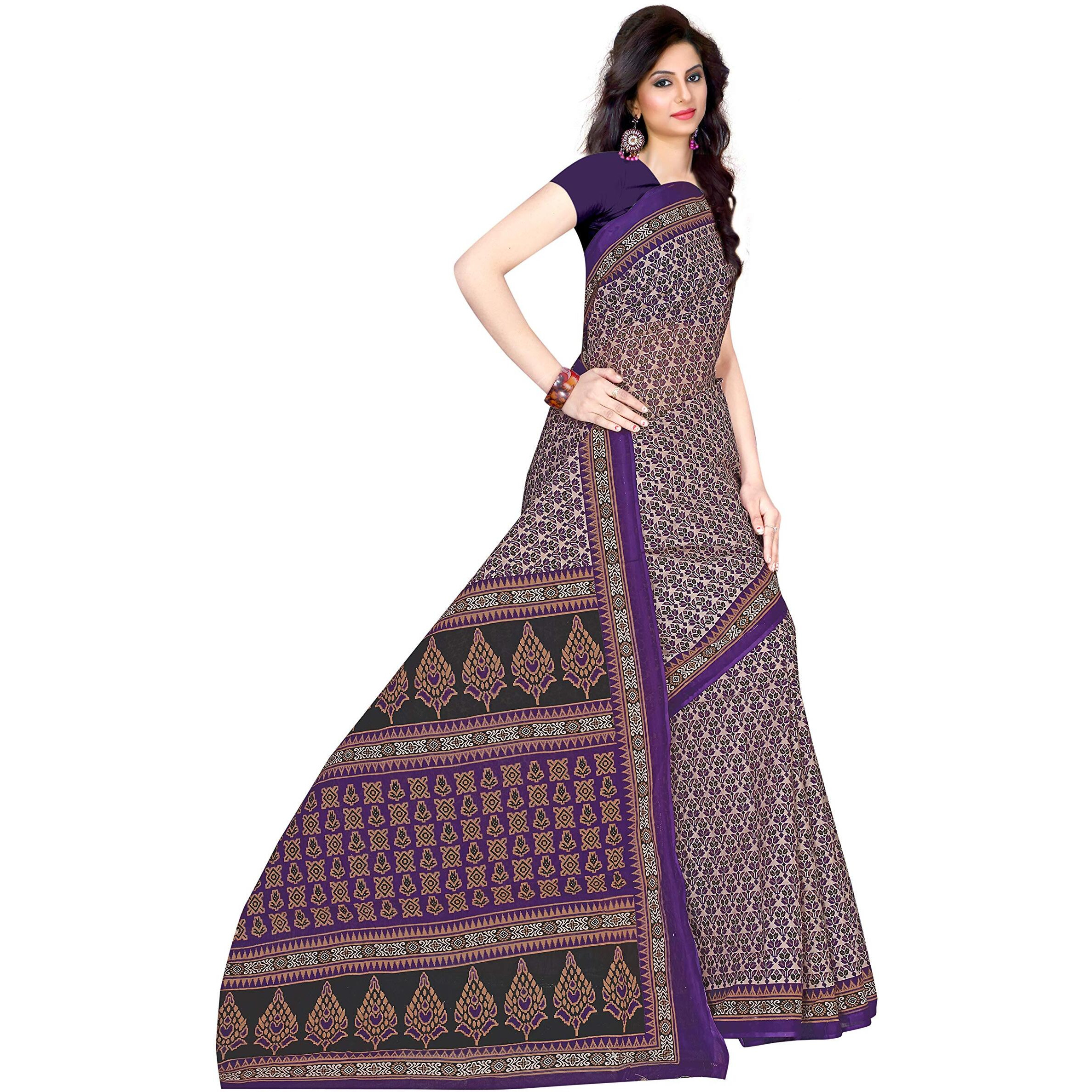 TAMAIRA FASHION Womens Cotton Saree Without Blouse Piece (802_Purple)