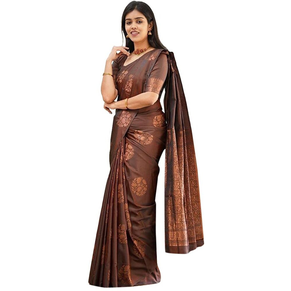 Yashika Womens Banarasi Cotton Silk Jacquard saree (MUDRA BROWN