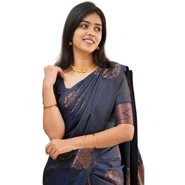 Yashika Womens Banarasi Cotton Silk Jacquard saree (MUDRA NAVY