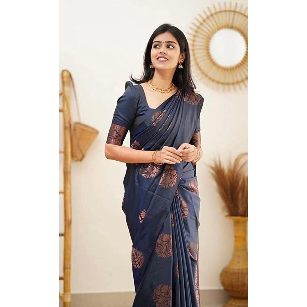 Yashika Womens Banarasi Cotton Silk Jacquard saree (MUDRA NAVY