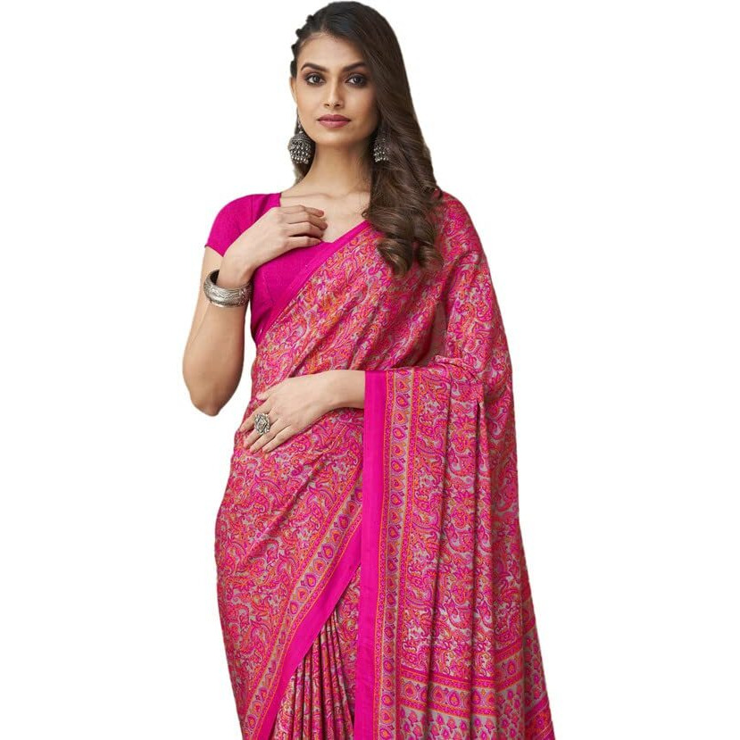 SIRIL Womens Printed Silk Crepe Saree with Unstitched Blouse Piece(2854S2412_Pink2)