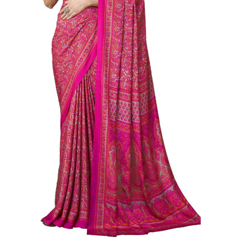 SIRIL Womens Printed Silk Crepe Saree with Unstitched Blouse Piece(2854S2412_Pink2)