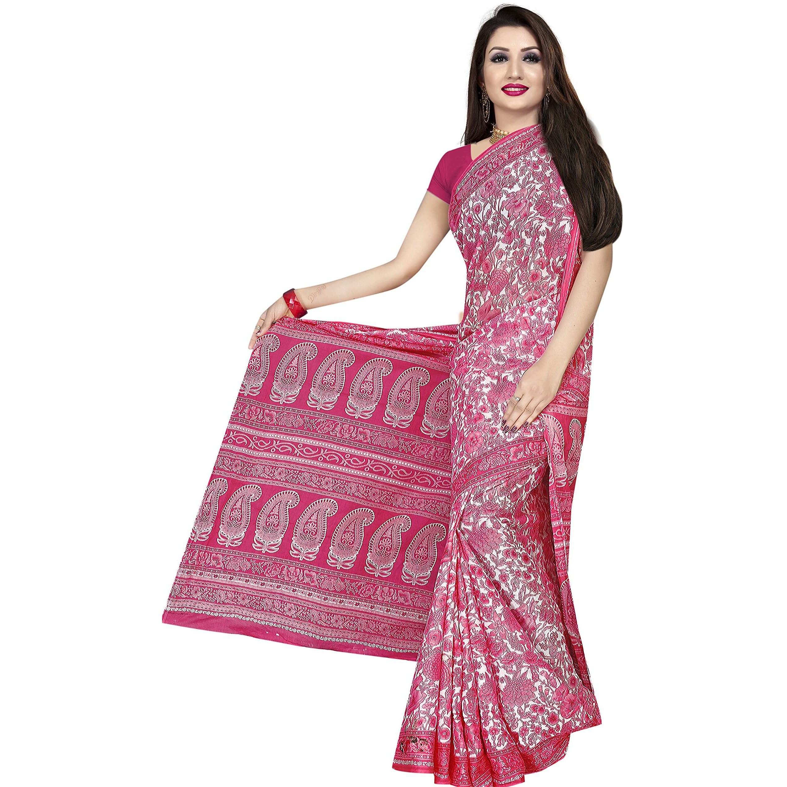 TAMAIRA FASHION Womens Plain Weave Pure Cotton Saree Without Blouse Piece (AB18_Pink)