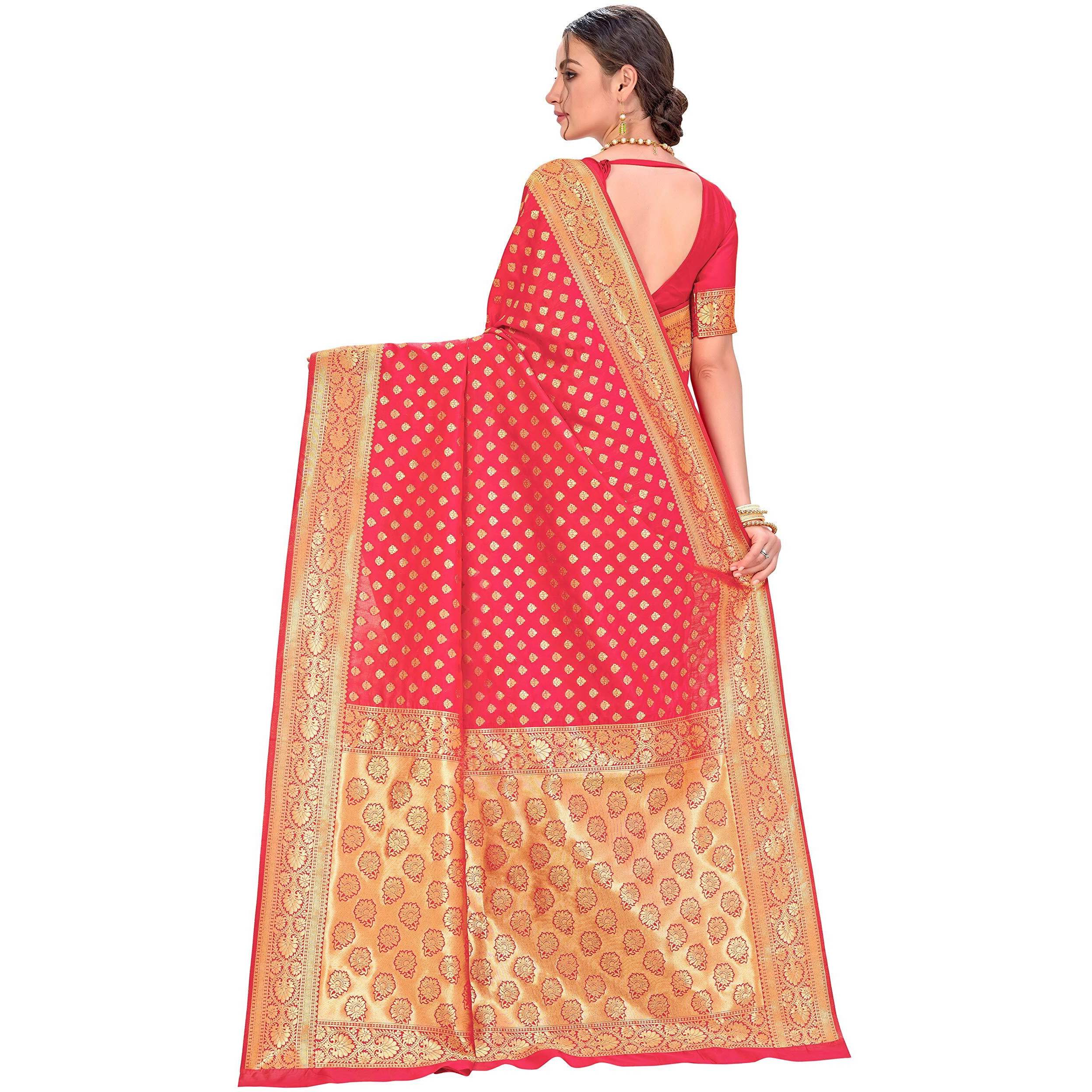Glory Sarees Womens Jacquard Silk Blend Saree (kara128_gajari