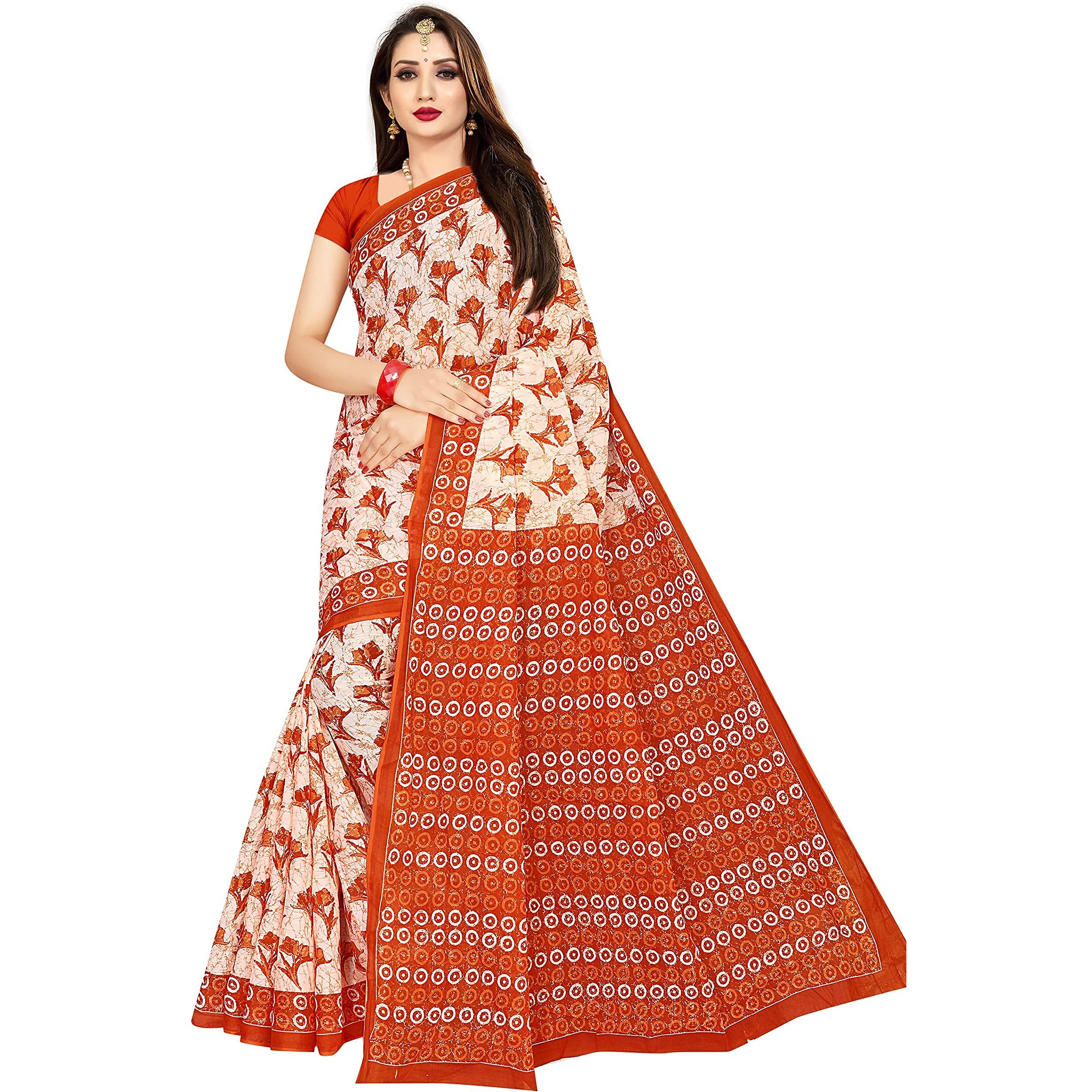 TAMAIRA FASHION Womens Plain Cotton Saree Without Blouse Piece (1338_RustBrown_Rust Brown)