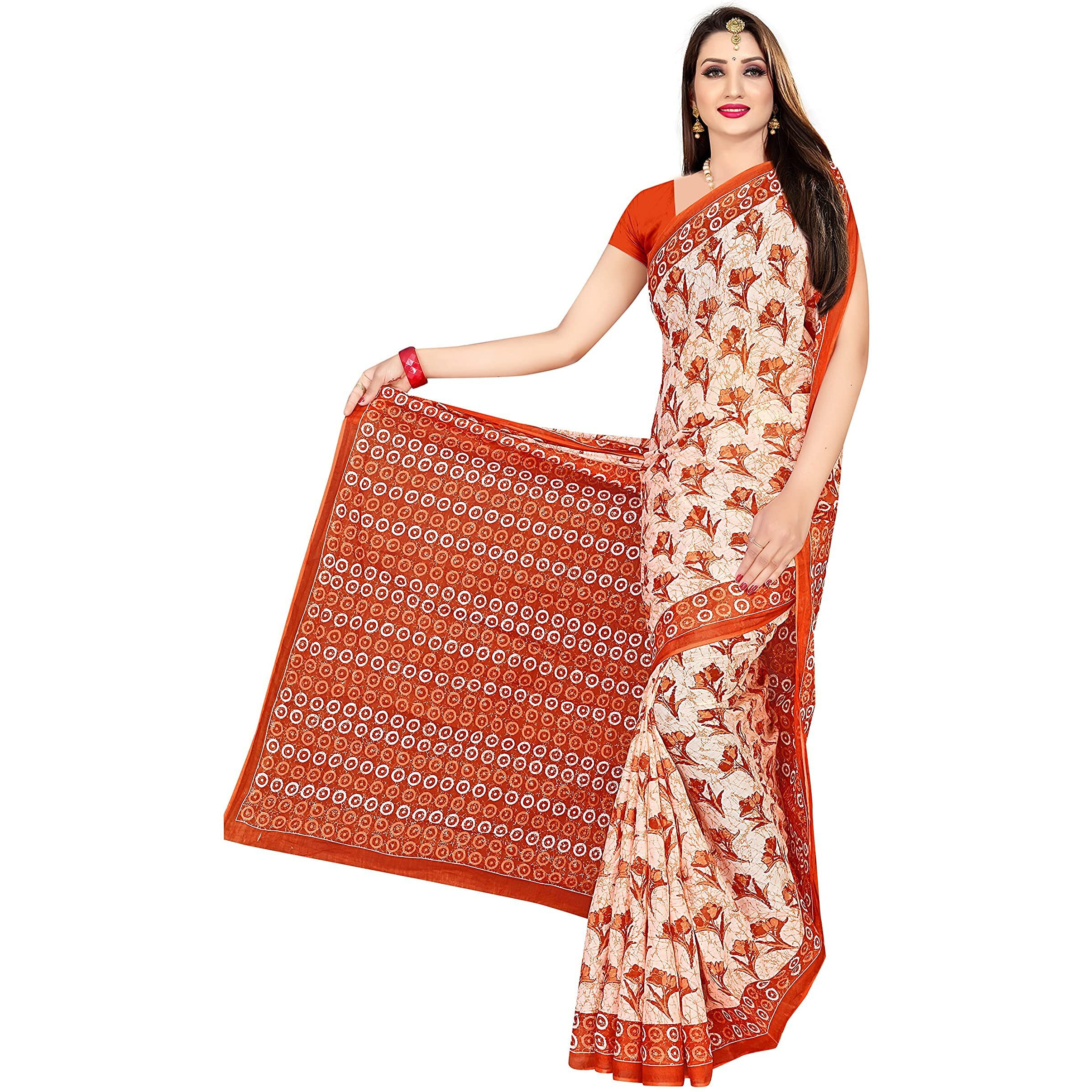 TAMAIRA FASHION Womens Plain Cotton Saree Without Blouse Piece (1338_RustBrown_Rust Brown)