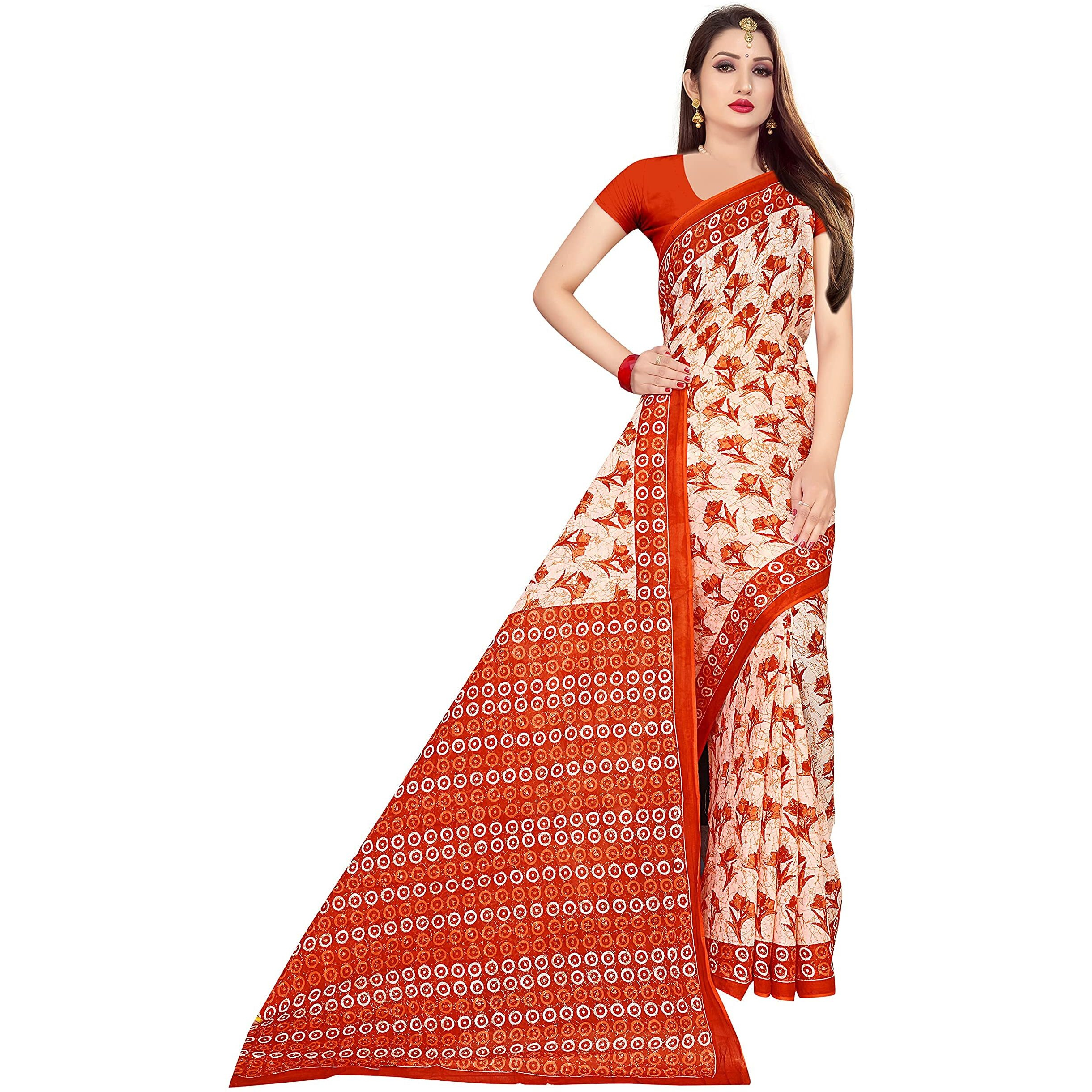 TAMAIRA FASHION Womens Plain Cotton Saree Without Blouse Piece (1338_RustBrown_Rust Brown)