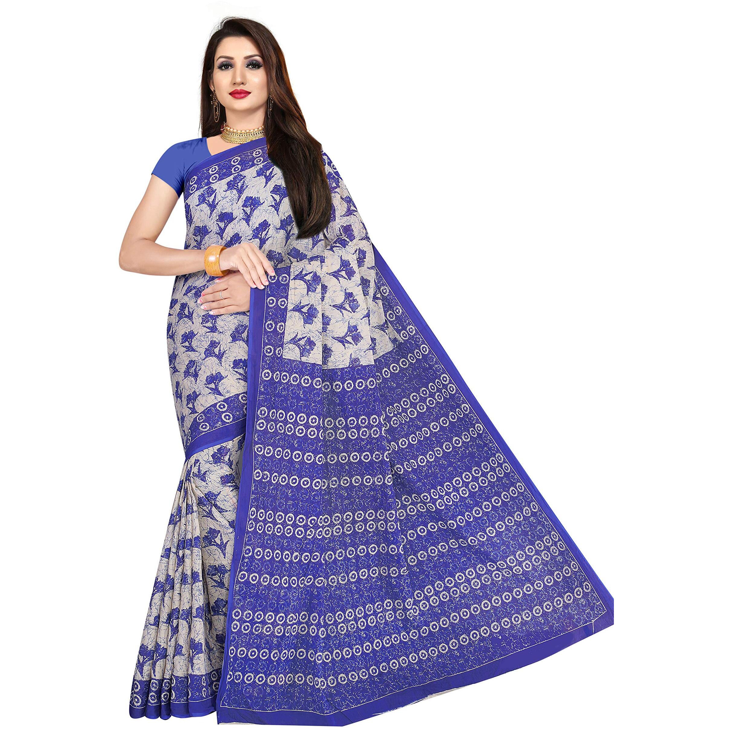 TAMAIRA FASHION Womens Plain Cotton Saree (1338_Blue)