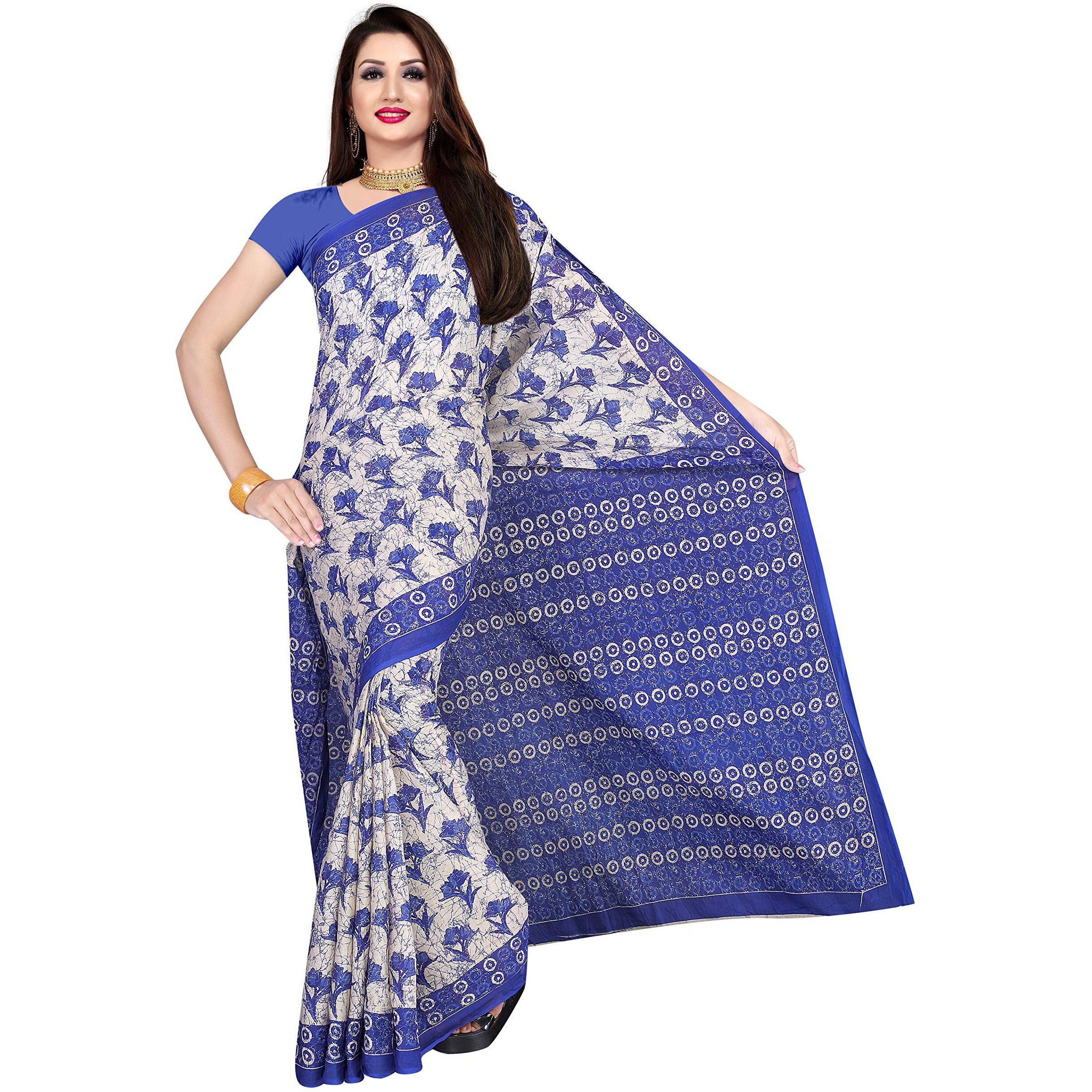 TAMAIRA FASHION Womens Plain Cotton Saree (1338_Blue)