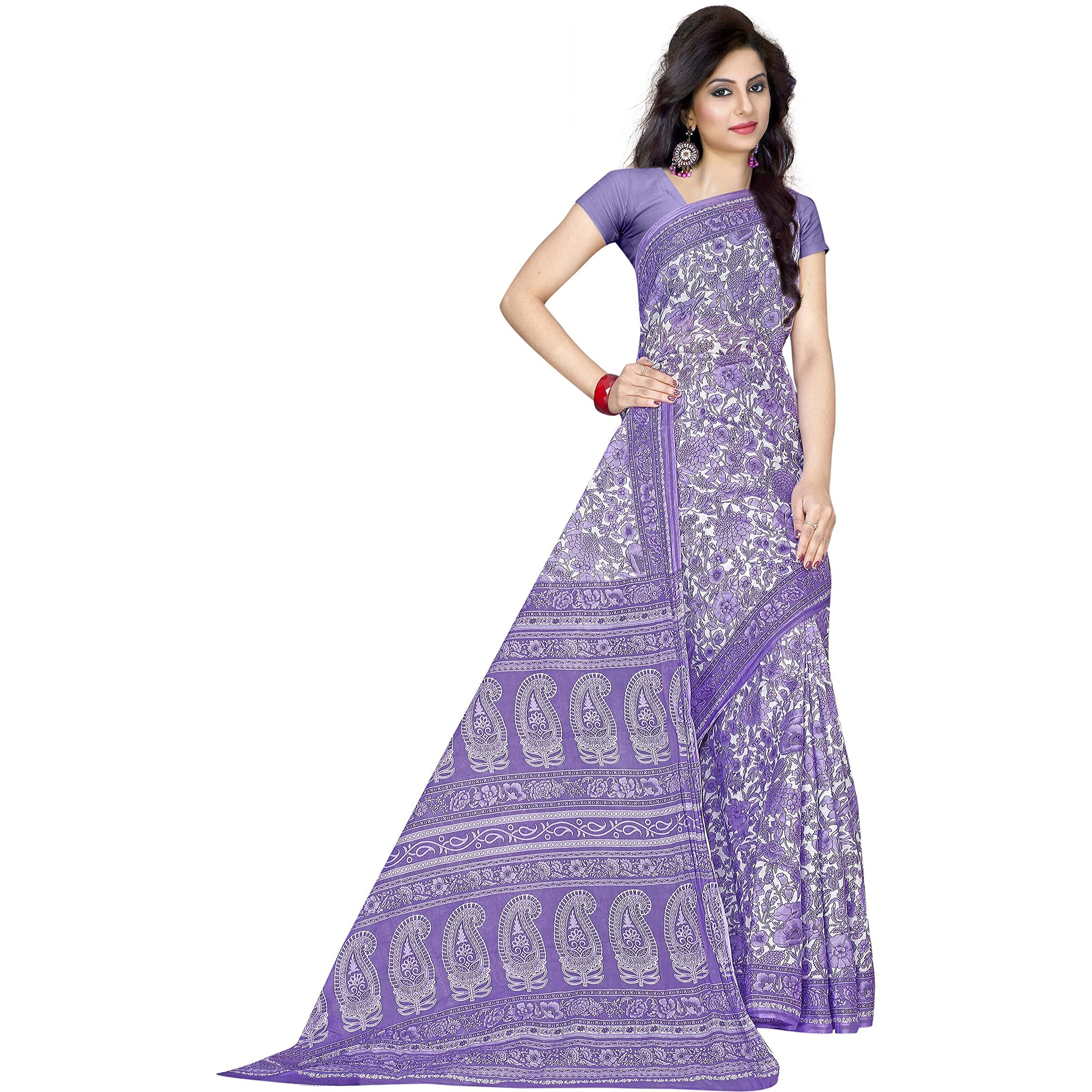 TAMAIRA FASHION Womens Plain Cotton Saree (AB18_Purple, Purple)