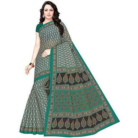 TAMAIRA FASHION Womens Plain Weave Cotton Saree Without Blouse Piece (802_Sea Green)