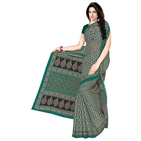 TAMAIRA FASHION Womens Plain Weave Cotton Saree Without Blouse Piece (802_Sea Green)