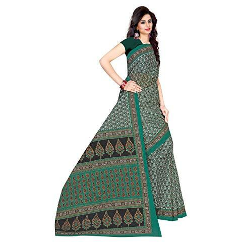 TAMAIRA FASHION Womens Plain Weave Cotton Saree Without Blouse Piece (802_Sea Green)