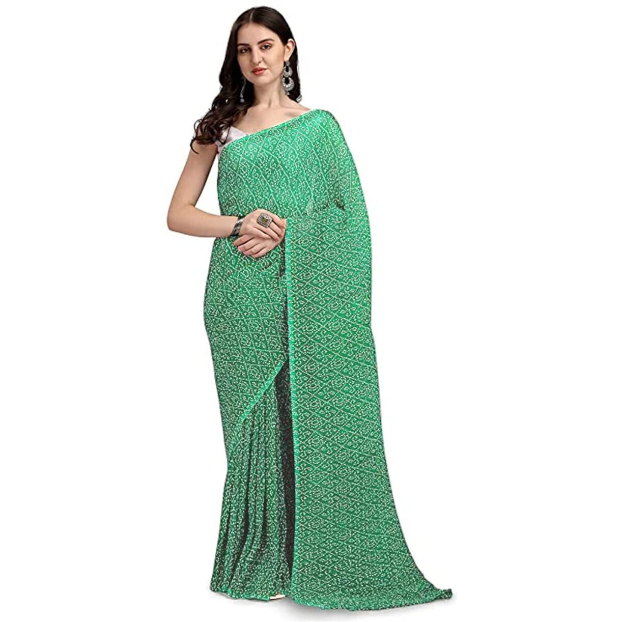 Shiv Textiles Womens Plain Pure Georgette Full Crushed Saree (CRSH-GREEN 1)