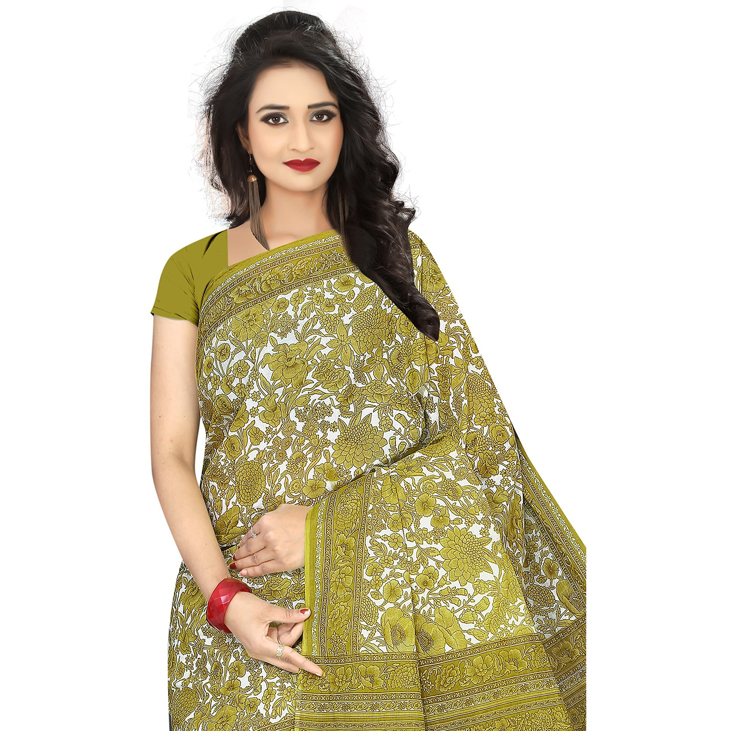 TAMAIRA FASHION Womens Plain Weave Pure Cotton Saree Without Blouse Piece(AB18_Green)