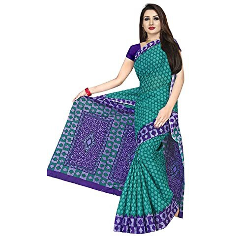 TAMAIRA FASHION Womens Plain Weave Pure Cotton Saree Without Blouse Piece (AB15_Seagreen and Purple)