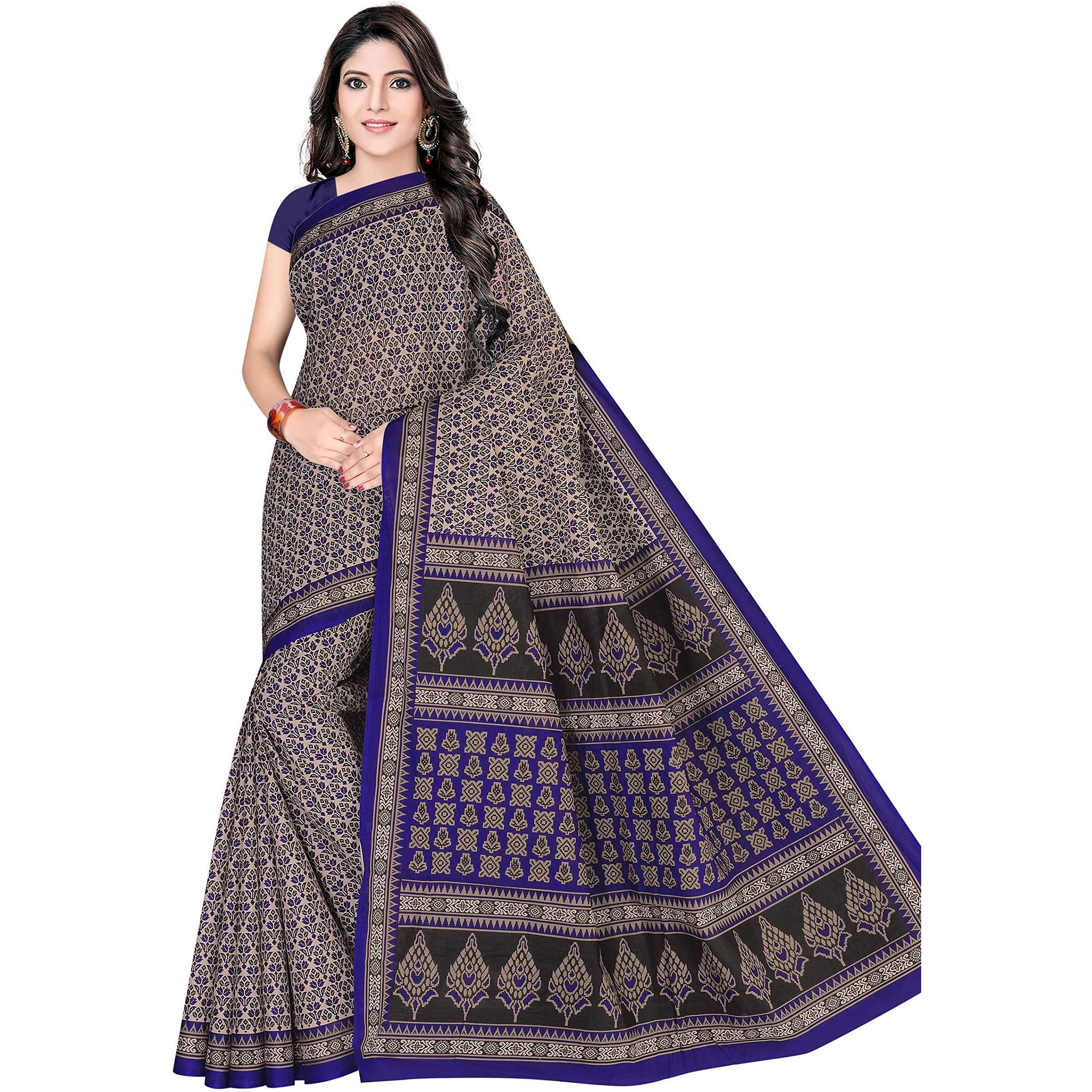 TAMAIRA FASHION Womens Plain Cotton Saree (802_Dark Blue)